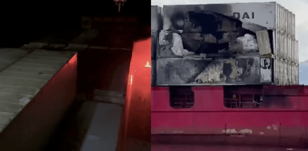 突發(fā)！一集裝箱船遭襲擊爆炸起火，多個箱子受損嚴重